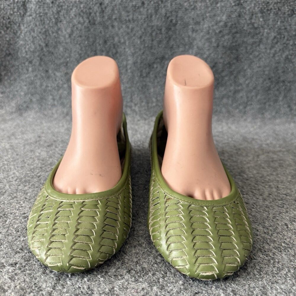 Gee WaWa Olive Green Woven Leather Round Toe Ballet Flats Comfort Shoes 9.5